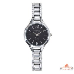 Montre Femme Inotime avec bracelet métal argenté, cadran noir, et garantie 2 ans