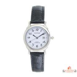 Montre Femme Inotime avec bracelet synthétique noir, cadran blanc avec date, et garantie 2 ans