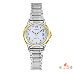 Montre Femme Inotime avec bracelet métal chromé, cadran blanc avec date, et garantie 2 ans