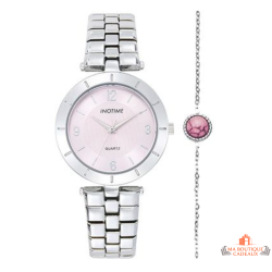 Montre Femme Inotime avec bracelet en métal argenté, cadran rose, et garantie 2 ans