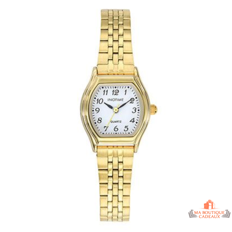 Montre Femme Inotime avec bracelet métal doré, cadran blanc, et garantie 2 ans