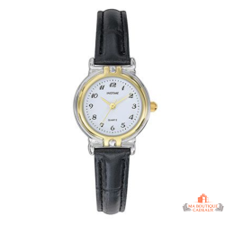 Montre Femme Inotime avec bracelet synthétique noir, cadran blanc, et garantie 2 ans