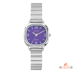 Montre Femme Inotime avec bracelet métal chromé, cadran violet, et garantie 2 ans