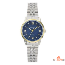 Montre Femme Inotime avec bracelet métal argenté, cadran bleu foncé, et garantie 2 ans