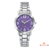 Montre Femme Inotime en métal chromé avec cadran violet foncé et garantie 2 ans