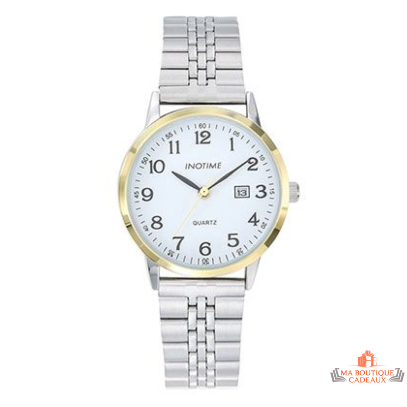 Montre femme Inotime avec bracelet en métal argenté, cadran blanc et garantie 2 ans