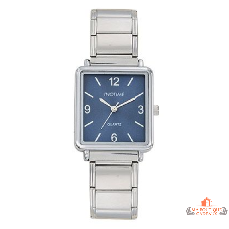 Montre femme Inotime avec bracelet en métal argenté, cadran bleu foncé - Garantie 2 ans