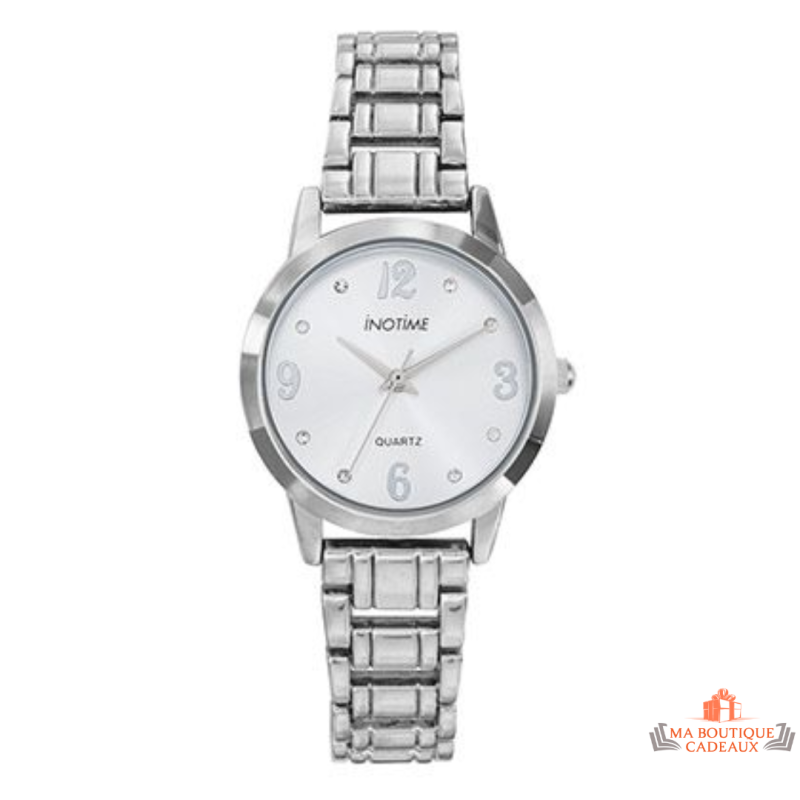 Montre femme Inotime avec bracelet en métal chromé, cadran argenté - Garantie 2 ans