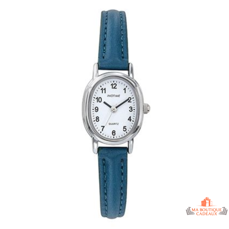 Montre femme Inotime avec bracelet synthétique bleu vert, cadran blanc - Garantie 2 ans