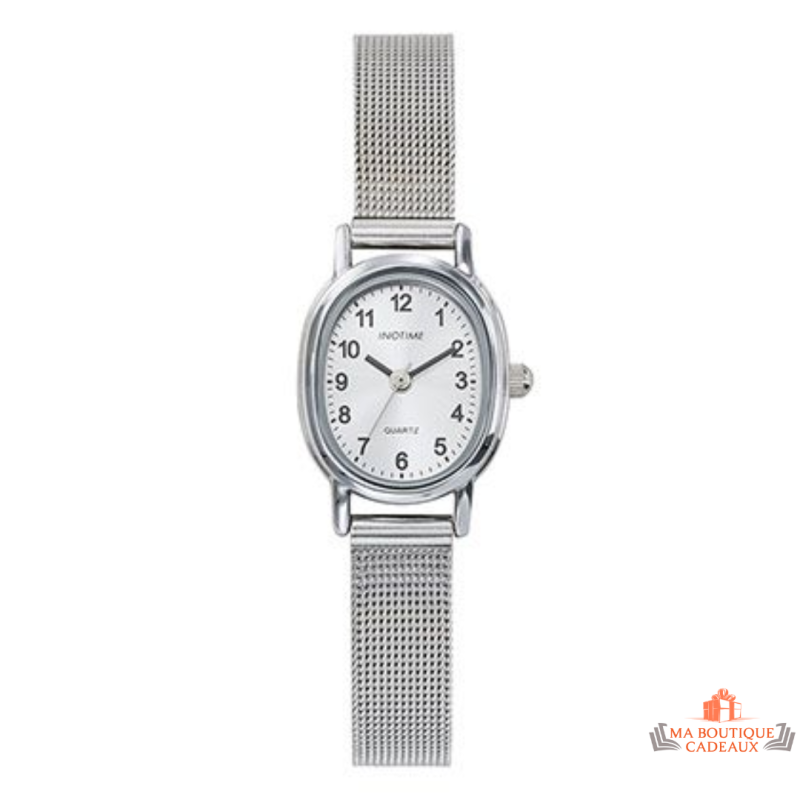 Montre femme Inotime avec bracelet métal milanais argenté, cadran argenté - Garantie 2 ans