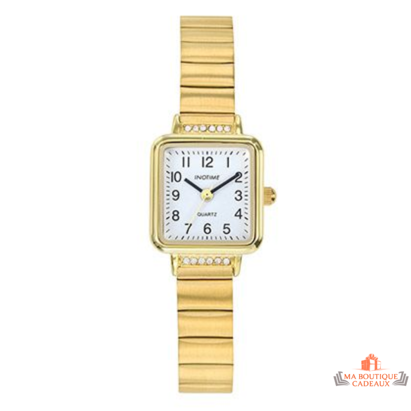 Montre femme Inotime avec bracelet en métal doré et cadran blanc - Garantie 2 ans