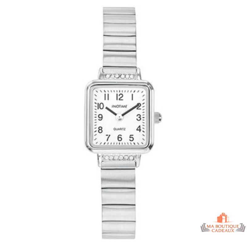 Montre femme Inotime avec bracelet métal argenté et cadran blanc - Garantie 2 ans