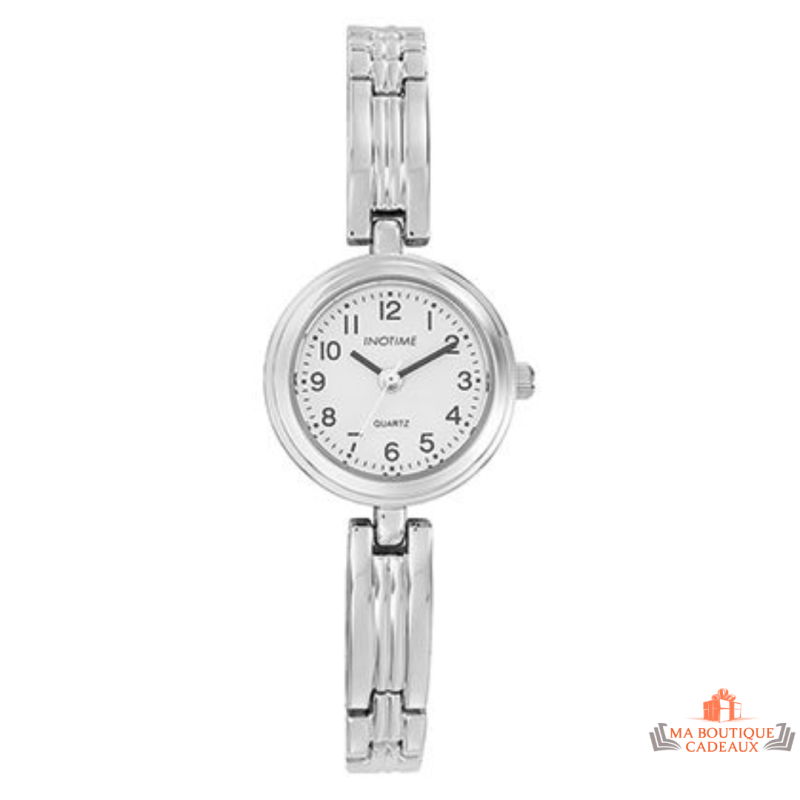 Montre femme Inotime avec bracelet en métal chromé, cadran blanc - Garantie 2 ans