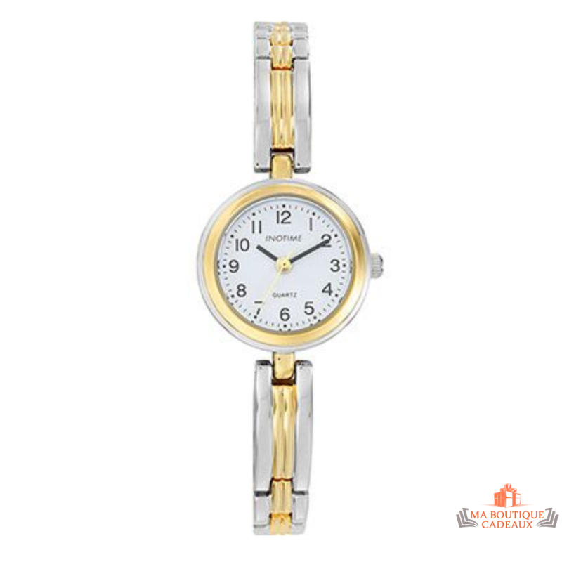 Montre femme Inotime avec bracelet en métal bicolore chromé et doré - Garantie 2 ans