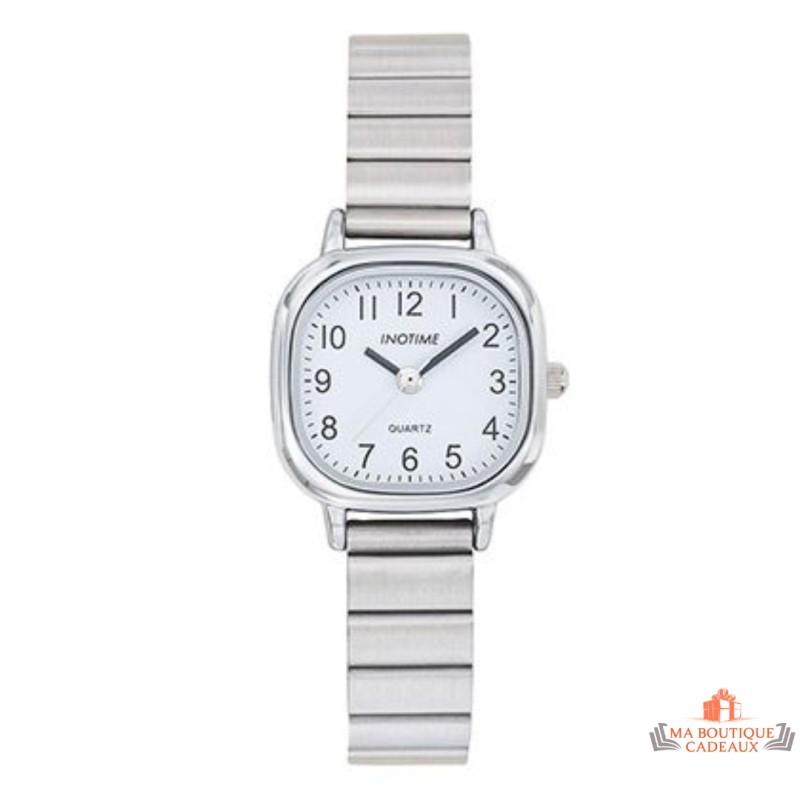 Montre femme Inotime avec bracelet en métal chromé, cadran blanc - Garantie 2 ans