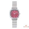 Montre femme Inotime avec bracelet en métal chromé et cadran rouge - Garantie 2 ans