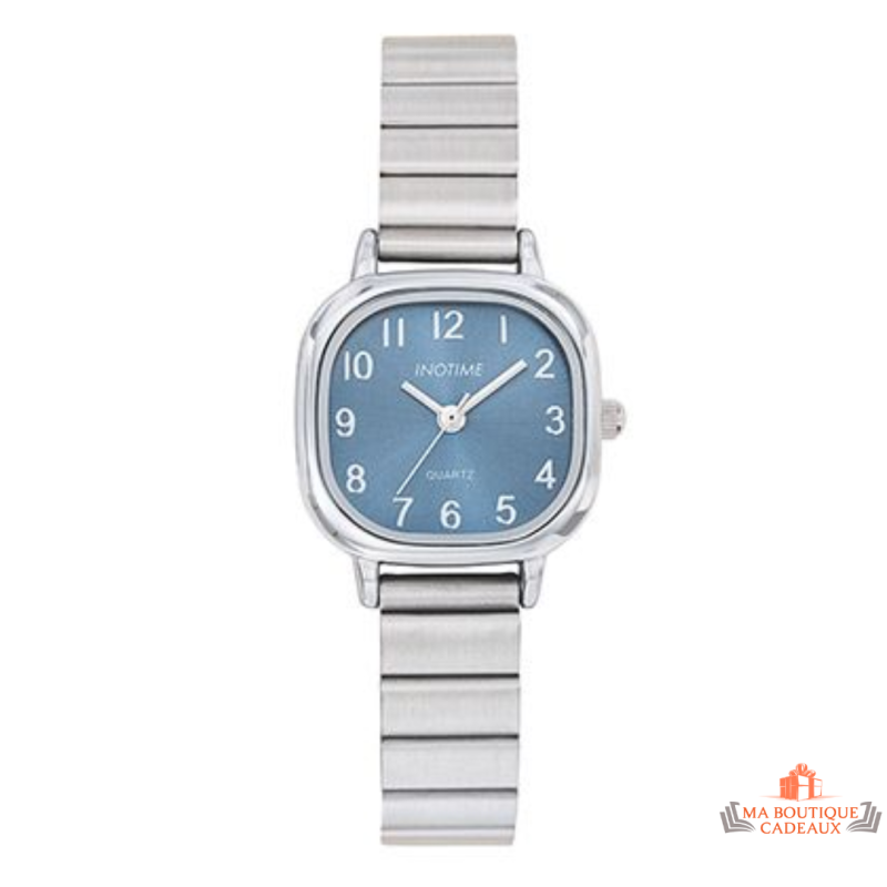 Montre femme Inotime avec bracelet en métal chromé et cadran bleu - Garantie 2 ans