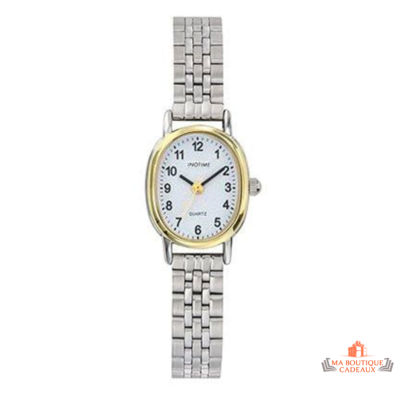 Montre femme Inotime avec bracelet en métal argenté, cadran blanc - Garantie 2 ans