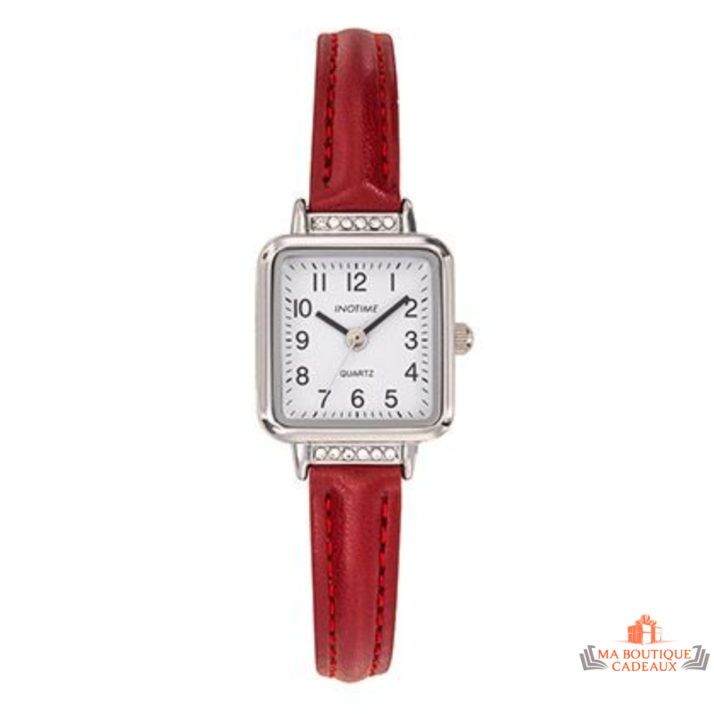 Montre femme Inotime avec bracelet synthétique rouge moyen et cadran blanc - Garantie 2 ans