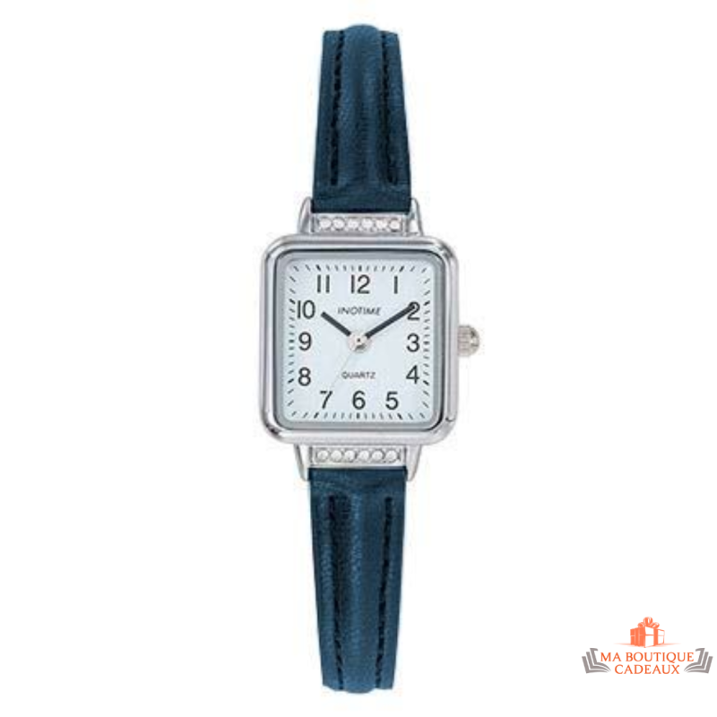 Montre femme Inotime avec bracelet synthétique bleu vert et cadran blanc - Garantie 2 ans