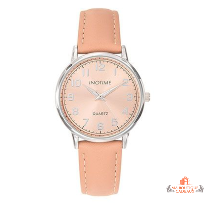 Montre femme Inotime avec bracelet synthétique beige foncé et cadran beige moyen - Garantie 2 ans