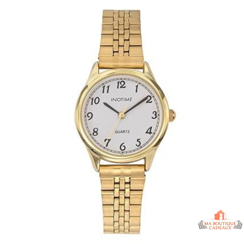 Montre femme Inotime avec bracelet en métal doré et cadran blanc - Garantie 2 ans