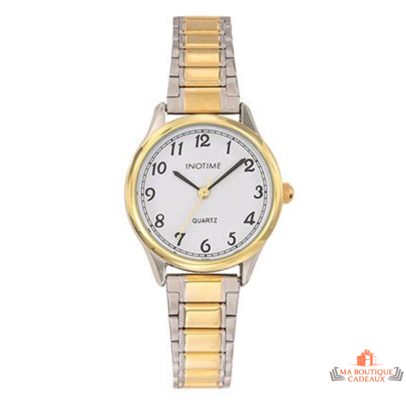 Montre femme Inotime avec bracelet métal bicolore et cadran blanc - Garantie 2 ans