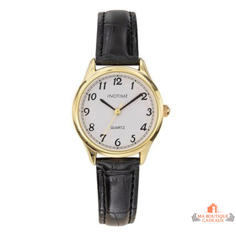 Montre femme Inotime avec bracelet synthétique noir et cadran blanc - Garantie 2 ans