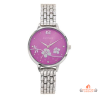 Montre femme Inotime en métal chromé avec cadran violet foncé, garantie 2 ans.