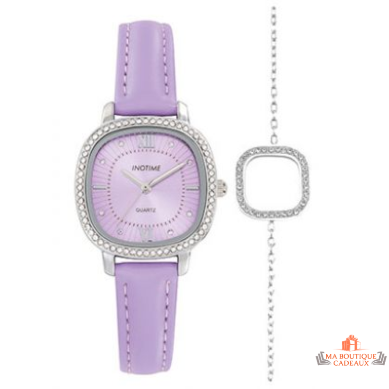 Montre Femme Inotime – Bracelet Synthétique Violet Moyen, Cadran Carré, Garantie 2 Ans