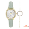 Montre Femme Inotime – Bracelet Synthétique Vert Clair, Cadran Carré Doré, Garantie 2 Ans