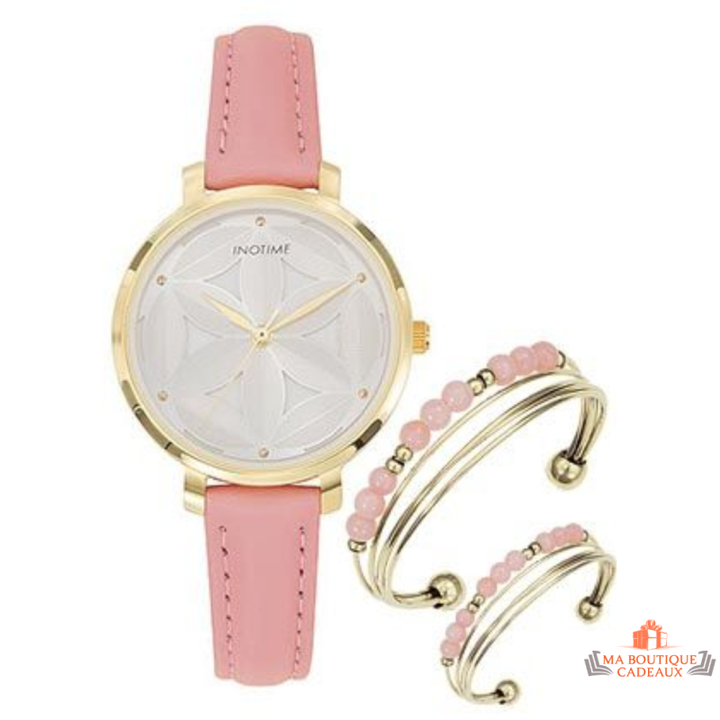 Montre Femme Inotime – Bracelet Synthétique Rose, Cadran Blanc Doré, Garantie 2 Ans