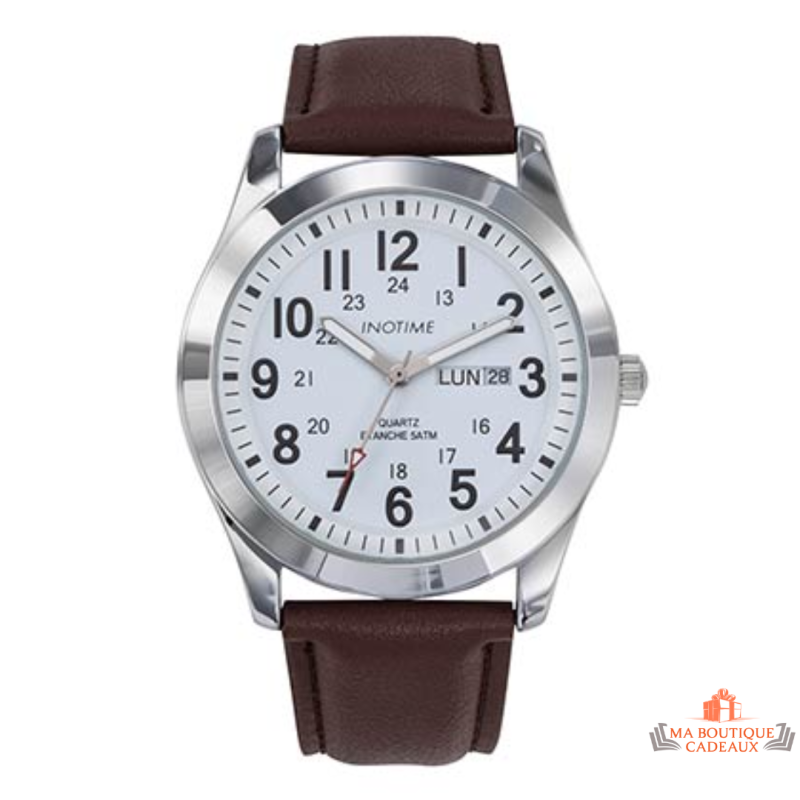 Montre Homme Inotime – Bracelet Synthétique Marron, Dateur, Garantie 2 Ans