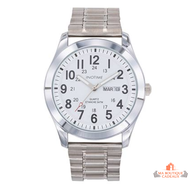 Montre Homme Inotime – Bracelet Métal Chromé, Dateur, Garantie 2 Ans