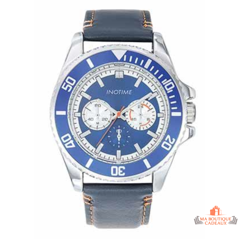 Montre Homme Inotime – Garantie 2 ans – Bracelet Synthétique Bleu Foncé, Cadran Bleu Foncé