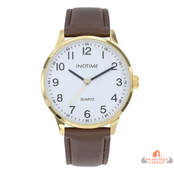 Montre Homme Inotime – Garantie 2 ans – Bracelet Synthétique Marron Moyen, Cadran Blanc