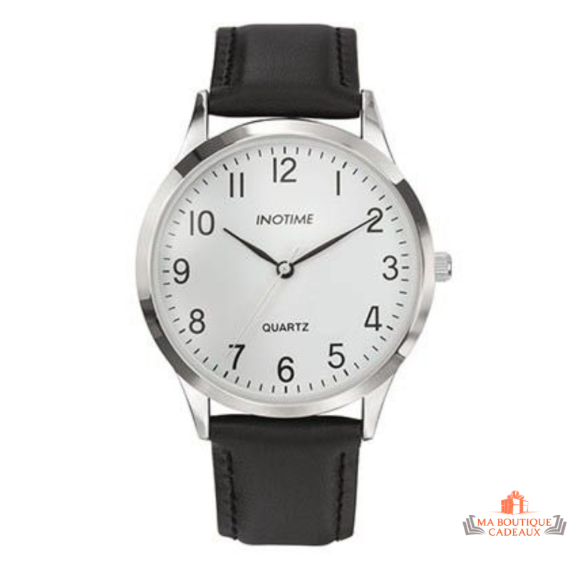 Montre Homme Inotime – Garantie 2 ans – Bracelet Synthétique Noir, Cadran Blanc