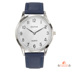 Montre Homme Inotime – Garantie 2 ans – Bracelet Synthétique Bleu Foncé, Cadran Blanc