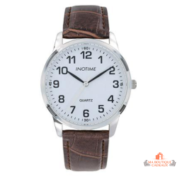 Montre Homme Inotime – Garantie 2 ans – Bracelet Synthétique Marron Moyen, Cadran Blanc