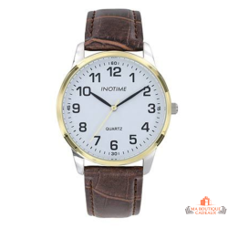 Montre Homme Inotime – Garantie 2 ans – Bracelet Synthétique Marron Moyen, Cadran Blanc