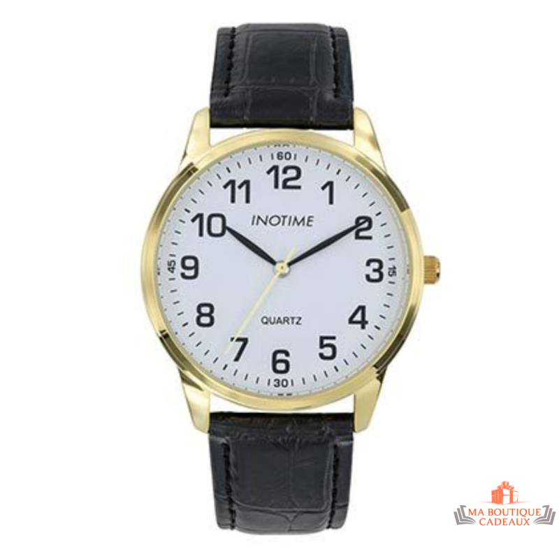 Montre Homme Inotime – Garantie 2 ans – Bracelet Synthétique Noir, Cadran Blanc