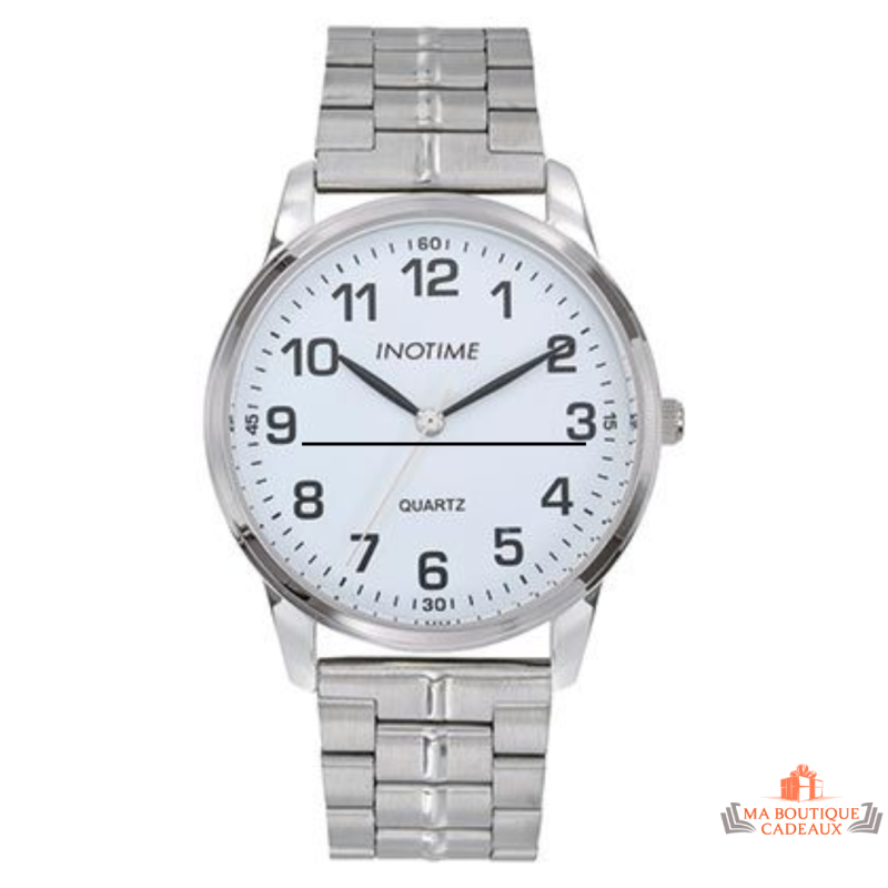 Montre Homme Inotime – Garantie 2 ans – Bracelet Métal Argenté, Cadran Blanc