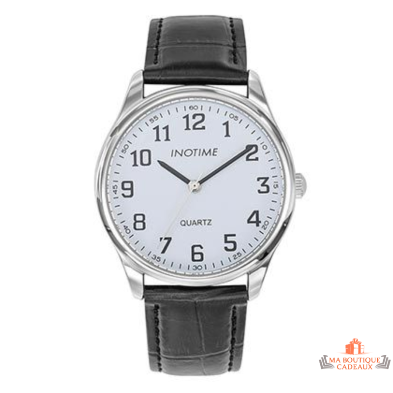 Montre Homme Inotime – Garantie 2 ans – Bracelet Synthétique Noir, Cadran Blanc