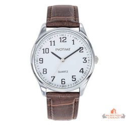 Montre Homme Inotime – Garantie 2 ans – Bracelet Synthétique Marron Moyen, Cadran Blanc