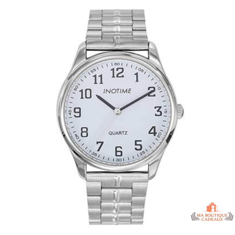 Montre Homme Inotime – Garantie 2 ans – Bracelet Métal Argenté, Cadran Blanc