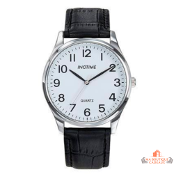 Montre Homme Inotime – Garantie 2 ans – Bracelet Cuir Noir, Cadran Blanc