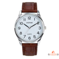 Montre Homme Inotime – Garantie 2 ans – Bracelet Synthétique Marron, Cadran Blanc