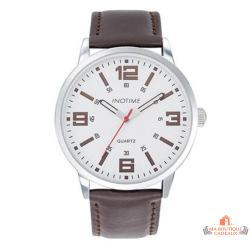 Montre Homme Inotime – Garantie 2 ans – Bracelet Synthétique Marron Foncé, Cadran Argenté, Mouvement MIYOTA 2035