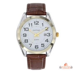 Montre Homme Inotime – Garantie 2 ans – Bracelet Cuir Marron Moyen, Cadran Blanc, Mouvement MORIOKA PC32