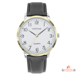 Montre Homme Inotime – Garantie 2 ans – Bracelet Synthétique Noir, Cadran Blanc, Mouvement MORIOKA PC21